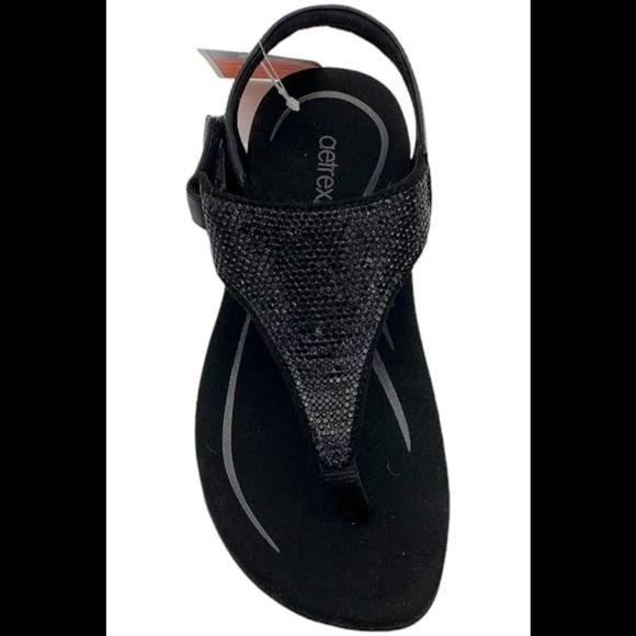 Aetrex Kelly Sparkle Orthotic Thong Sandal Black - Medium - Picture 2 of 3